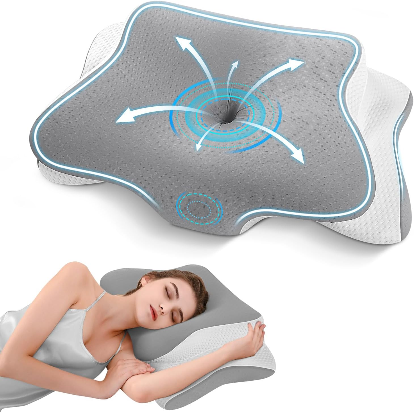 Almohada cervical viscoelástica diseño mariposa Celeste