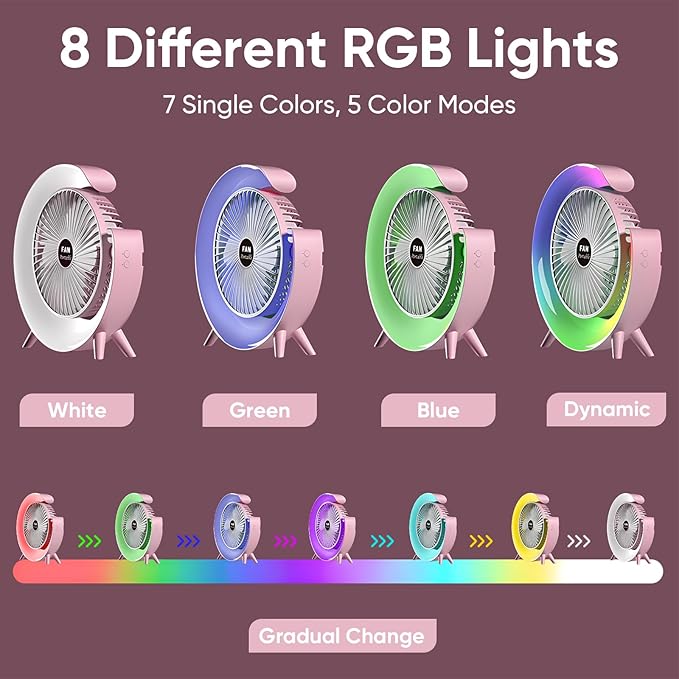 Ventilador de mesa portátil blanco con luz RGB